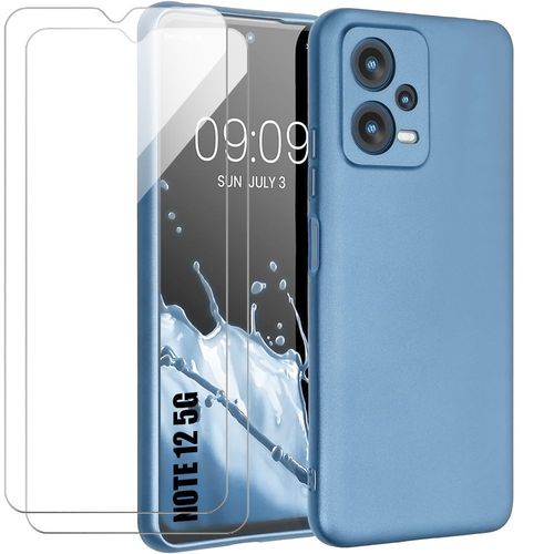 Coque Silicone Pour Xiaomi Redmi Note 12 5g Bleu Antichoc Ultra Slim + 2 Verres Trempés - E.F.Connection