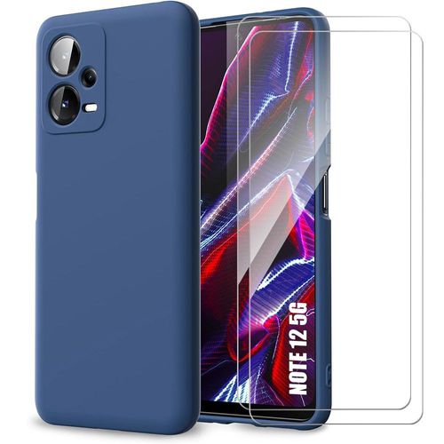 Coque Pour Xiaomi Redmi Note 12 5g Silicone Ultra Slim Bleu Marine + 2 Protection D'écran Verre Trempé - E.F.Connection