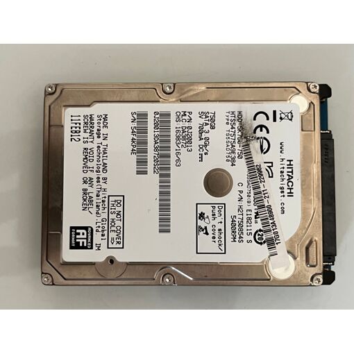 Disque Dur Interne Hitachi 750Go 2.5" SATA II 5400 Tours/min - Occasion Fonctionnel, Modèle HTS547575A9E384