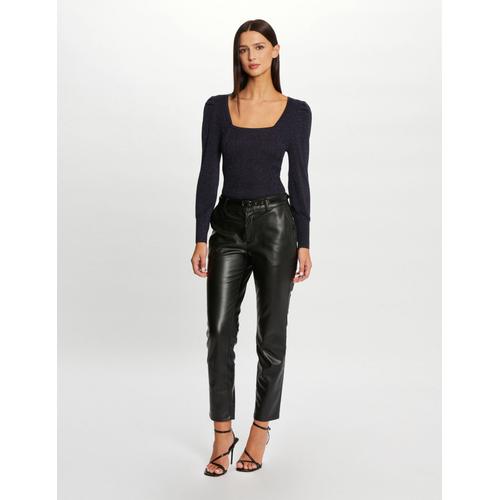 Pantalon Ajusté Simili Cuir 7/8ème Noir Femme