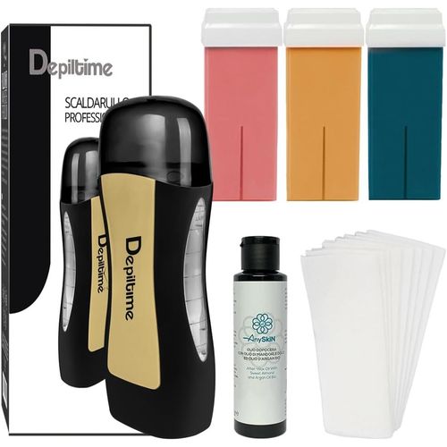 Cire Epilation Roll On Kit Avec Chauffe Cire Epilation Professionnelle- Contient 3 Roll On Cire Epilation Made In Italy + Huile Après-Épilation 100 Ml + Bande Epilation En Tnt 100pz.