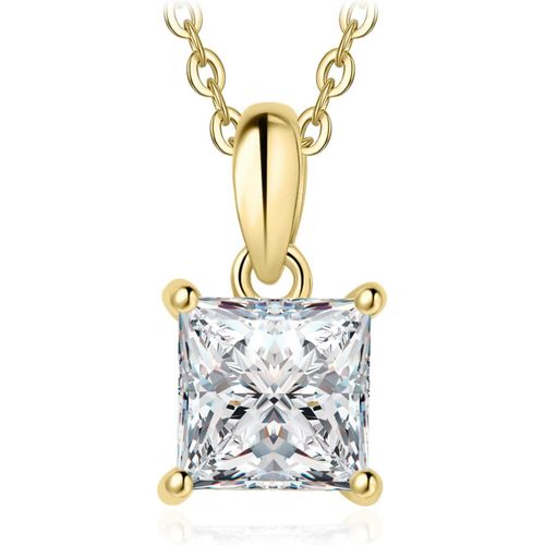 1ct Solitaire Zirconium Taille Carré Princesse Collier Femme Argent 925, Plaqué Or Jaune Or Rose Pendentif Pierre Fiançaille 45cm Diamant Simulé Mariage, Ensemble Parure Bijoux Cadeau