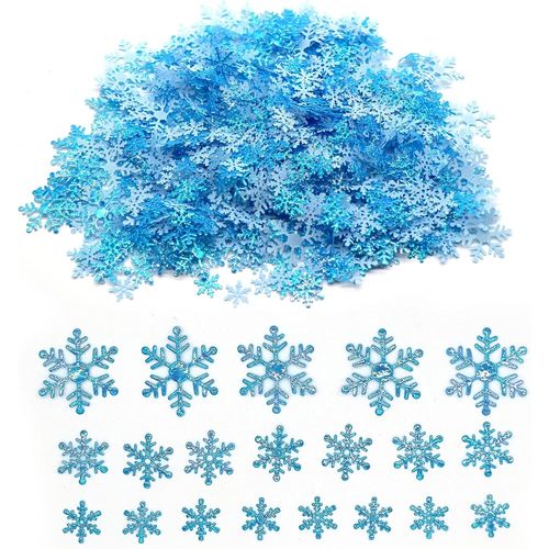 Lot de 800 confettis de Noël en forme de flocons de neige - Tailles mixtes - Pour table de Noël