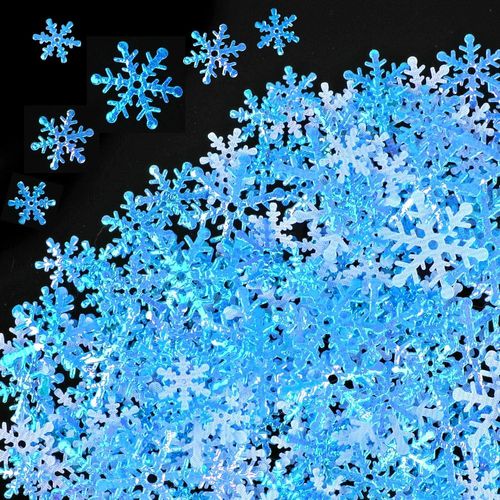 300 pièces Flocons de Neige Paillette Confettis de Noël Confettis Mixte Taille Bleu Flocons de Neige confettis pour Table de Noël Décorations Artisanat DIY pour de Décoration de Fête de Noël