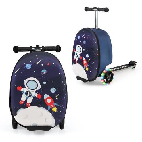 Costway 2 En 1 Trottinette Pour Enfants Avec 3 Roues Led, 19? Valise Enfant Pliable, Freinage De Sécurité, 26 L, 5 Ans+, Astronaute