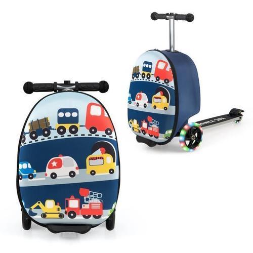 Costway 2 En 1 Trottinette Pour Enfants Avec 3 Roues Led, 19? Valise Enfant Pliable, Freinage De Sécurité, 26 L, 5 Ans+, Vélo