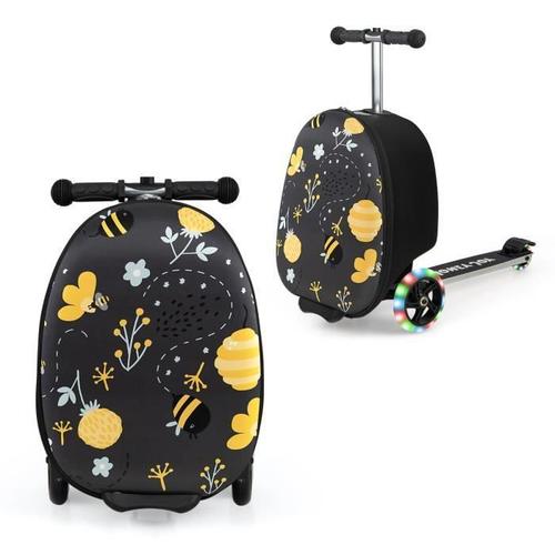 Costway 2 En 1 Trottinette Pour Enfants Avec 3 Roues Led, 19? Valise Enfant Pliable, Freinage De Sécurité, 26 L, 5 Ans+, Abeille