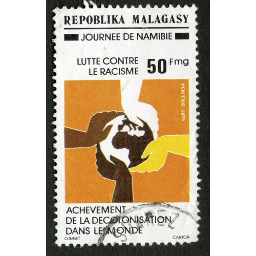 Timbre Oblitéré Repoblika Malagasy, Journée De Namibie, Lutte Contre Le Racisme, Achèvement De La Décolonisation Dans Le Monde, 50 Fmg, Postes 1975
