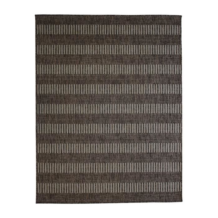 Terrain Lignes - Tapis Intérieur-Extérieur Jardin Et Terrasse Aspect Jute Motif Lignes - 195 X 275 Cm Beige