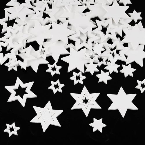 100PCS Étoiles en Bois Noël Confettis Étoiles Blanches Décoration Centre de Table de Noël Décoration Cadeau Noël Étoiles en Taille Variée