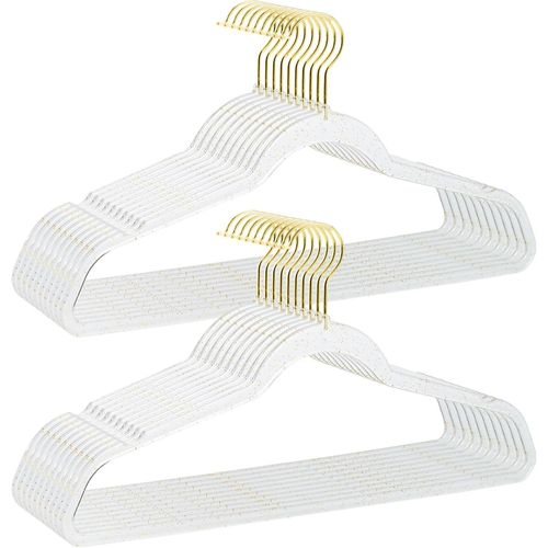 Cintres En Plastique Pour Votre Armoire Lot De 20, Doré Crochet Pivotant À 360°, 41cm Ceintres Classique Pour Adultes Pour Pantalons, Robes Et Jupes, Entailles Autour Des Épaules, Transparents