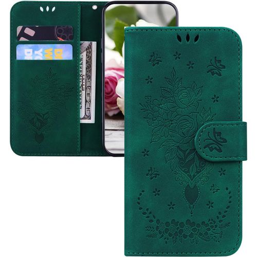 Coque Galaxy J3 2016,Portefeuille Etui Housse Pour Samsung Galaxy J3 2016 Coque Paillette Fleur Papillon En Relief Chat Pu Cuir Flip Wallet Couverture Pour Galaxy J3 2016,Tx Flower Green