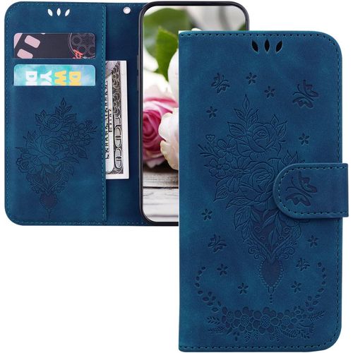 Coque Galaxy J3 2016,Portefeuille Etui Housse Pour Samsung Galaxy J3 2016 Coque Paillette Fleur Papillon En Relief Chat Pu Cuir Flip Wallet Couverture Pour Galaxy J3 2016,Tx Flower Blue
