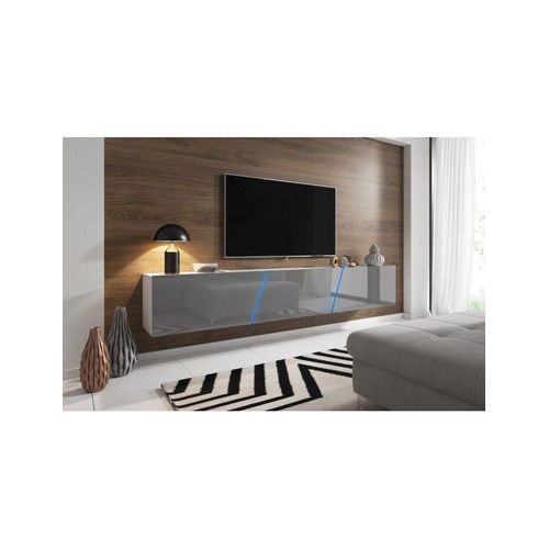 Meuble Tv À Suspendre Slant 240 Avec Led Rgb 240x40x35 Cm-Blanc-Gris-Blanc-Gris--