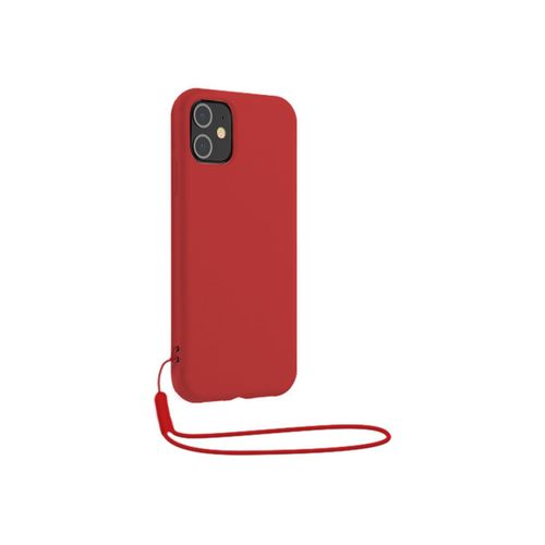 Coque Iphone 12 / 12 Pro Silicone + Dragonne Assortie Rouge Bigben