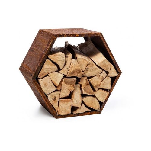 Range Bûches Hexagonal Modulable Harena En Acier Rouillé-Rouillé-Rouillé--