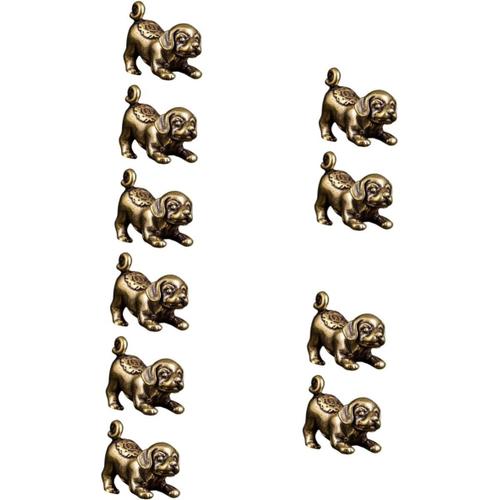 10 Pcs Chiot Décoratif Pendentif Miniatures Figurines Voiture Pendentif Vintage Portefeuille Chinois Zodiaque Chien Bureau Animal Figurine Chinois Zodiaque Statue Maison Suspendue