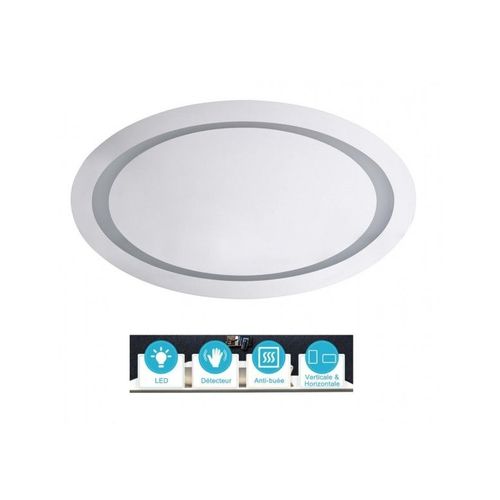Miroir oval 80x50 cm avec lumière LED et capteur de mouvement--