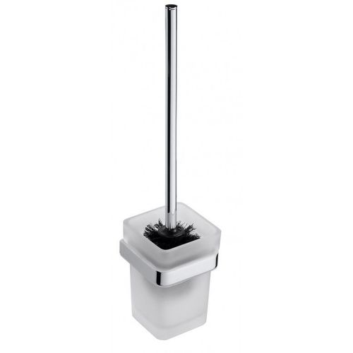 Goupillon de toilettes VIA en chrome et bol en verre 9,3 x 38,5 x12,7 cm--