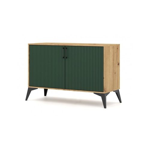 Buffet 2 Portes Et 2 Tiroirs Lugo Coloris Chêne Vert 112x42x78,40cm--