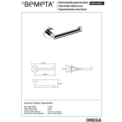 Dérouleur papier toilettes WC gauche ou droite OMEGA en chrome 17,5x5,5x7 cm-Gauche--