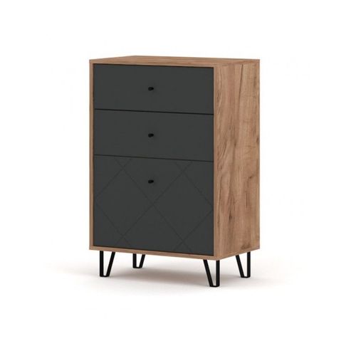Commode Bilbao Coloris Chêne Et Gris Mat 63,4 X40 X 96 Cm-Multicouleur-Multicouleur--