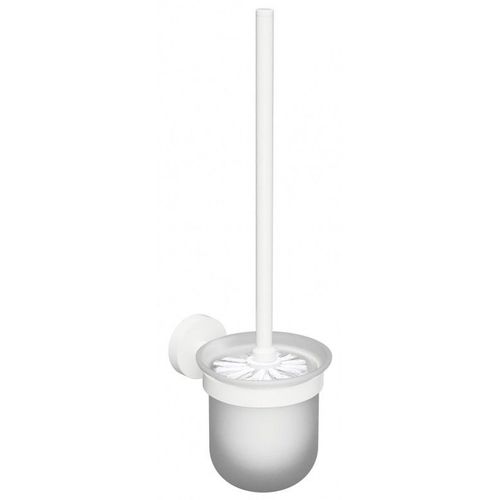 Goupillon de toilettes mural WHITE en laiton blanc et en verre 37cm--