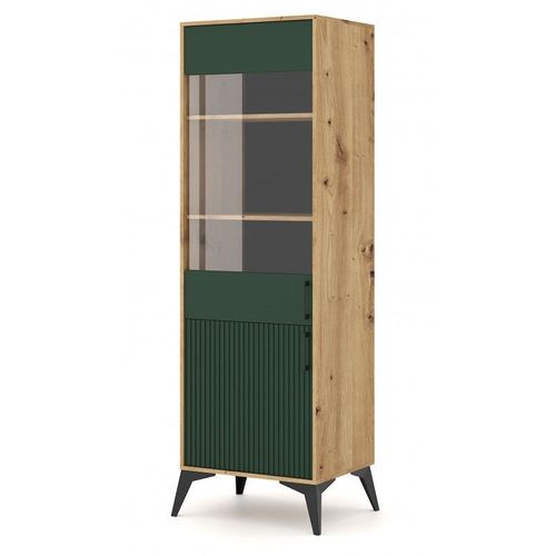 Buffet Vaisselier À Porte Réversible Lugo Coloris Chêne Vert 59,9x42x197,60 Cm-Vert-Vert--