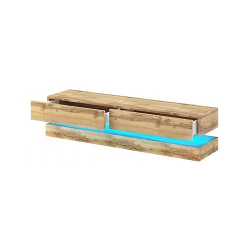 Meuble Tv Fly Avec Led Blanc Coloris Noir Et Chêne 140x33,8 Cm--
