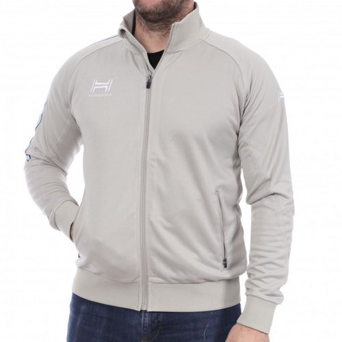 Veste Grise De La Marque Hungariacol Montantzip Intégrallogo Hungaria Sur La Poitrine Et L'épaulepoches Latérales Zippéespoignets Et Bas Du Corps Côtelésbande Bleue Sur La Manche Droite100% Polyester