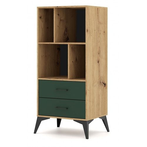 Bibliothèque À 4 Étagères Et 2 Tiroirs Lugo Coloris Chêne Vert 59,9x42x138,40 Cm-Vert-Vert--