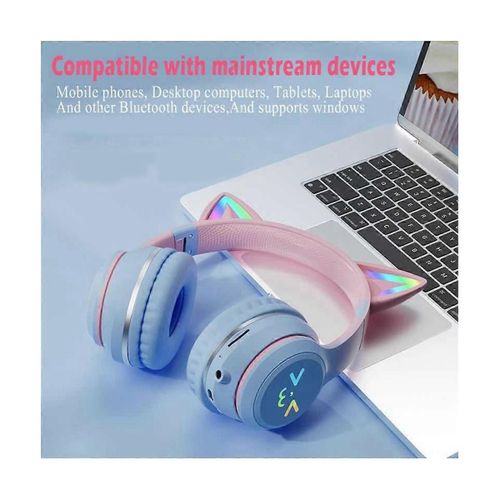 Casque Sans Fil RGB Mignon Chats Filles Enfant Cadeau Casque avec Microphone Musique Casques De Jeu Cont