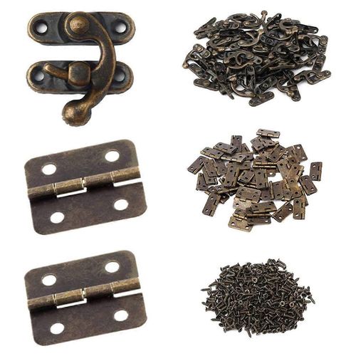 Petite boîte charnières Bronze Antique droit loquet crochet moraillon avec charnières et vis pour boîte à bijoux en bois G