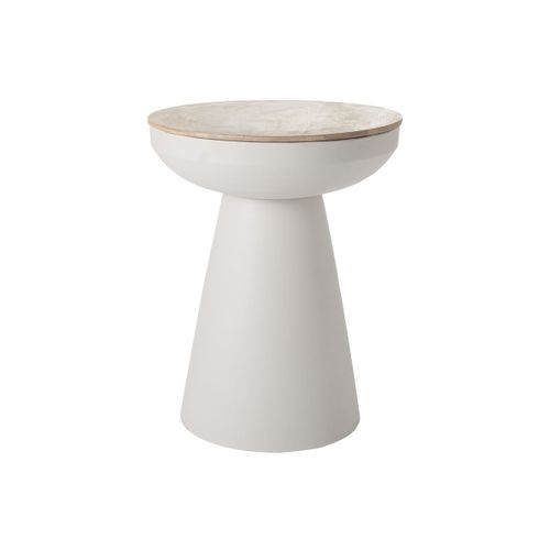 Table D'appoint Ronde Design Avec Rangement En Métal Grège Et Bois Manguier Massif H52 Cm Tam