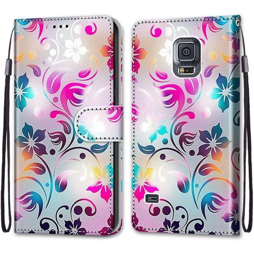 Coque Pour Samsung Galaxy S5 Portefeuille Etui ¿¿ Rabat En Pu Cuir Motif,Poche Porte-Cartes,Multi-Usage Peint Housse Cuir Case Magn¿¿Tique Fleur Color¿¿E Protection Pour Samsung Galaxy S5