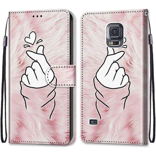 Housse ¿¿ Rabat Portefeuille Pour Samsung Galaxy S5 5.1"",Coque En Cuir Pu Etui De Protection Motif Avec Fonction Support Magn¿¿Tique Portables Case Pour Samsung Galaxy S5 5.1"",Main ¿¿ C?Ur