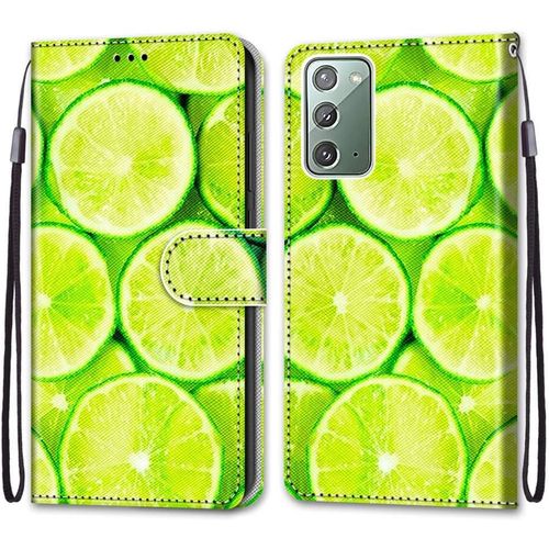 Coque En Pu Cuir Pour Samsung Galaxy Note20 ¿¿Tui Flip Cover Clapet De Protection Portefeuille Avec Motif Citron Vert Housse Magn¿¿Tique Case Wallet Antichoc Cover Pour Samsung Galaxy Note20