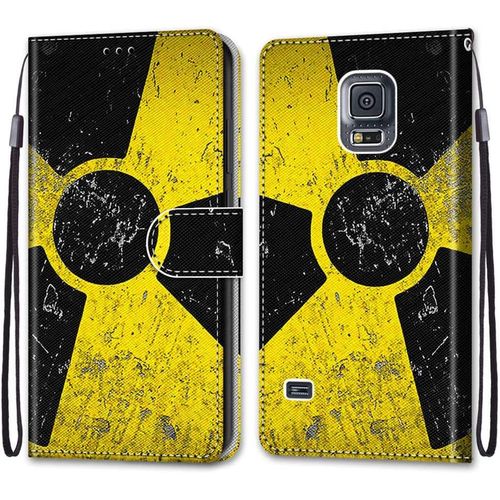 Coque Pour Samsung Galaxy S5 Portefeuille Etui ¿¿ Rabat En Pu Cuir Avec Motif,Poche Porte-Cartes,Multi-Usage Peint Housse Cuir Case Magn¿¿Tique Noir Jaune Protection Pour Samsung Galaxy S5
