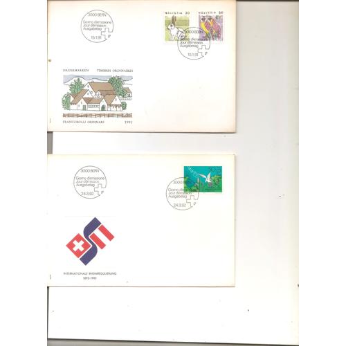 6 Enveloppes Premier Jour 7 Timbres Oblitérés Divers Suisse 1991