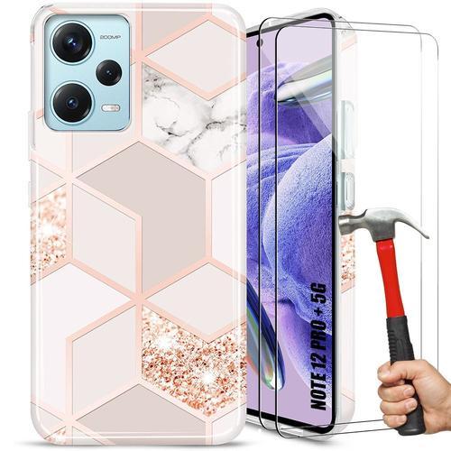 Coque Pour Xiaomi Redmi Note 12 Pro+ 5g Avec 2 Verres Trempés - Protection Slim Et Élégant Résistant Rose - E.F.Connection