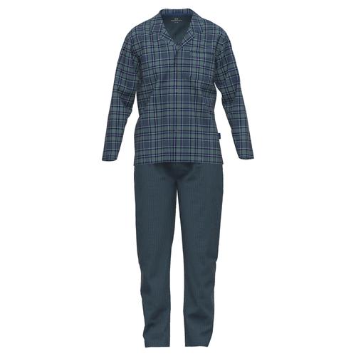 Götzburg Pyjama Pour Homme - Pyjama, Coton, Boutonné, À Carreaux, Long Bleu/Vert L (Large)