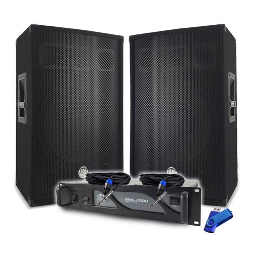 Pack Sono DJ BM SONIC Amplificateur 2000W, Paire d'Enceintes Passives 2x700W, Câbles Speakon, Sonorisation PRO+Clé 32G