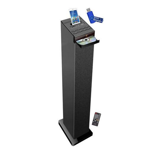 Tour de son noire avec lecteur CD, Bluetooth, FM et USB, 60W + télécommande , clé 32Go Inclus