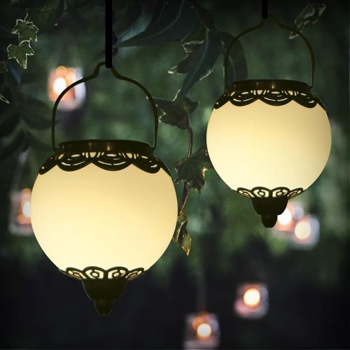 Gothicana By Emplot De 2 Lanternes Solaires À Suspendre Pour L'extérieur, Sphériques, Étanchéité Ip65, Lampes Solaires Pour Extérieur, Jardin, Chemin, Balcon, Véranda, Mur, Décoration Murale - Design