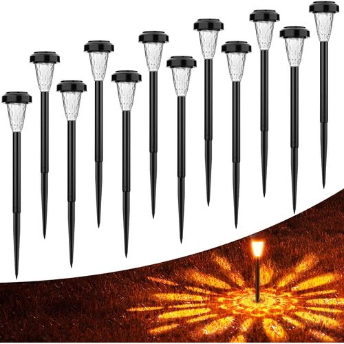 Gothicana By Emplampe Solaire Exterieur, 12 Pièces Flamme Saute Lampe Solaire Jardin Exterieure Au Sol, Ip65 Étanche Lumiere Solaire Exterieur Pour Jardin, Pelouse, Chemins, Terrasse, Allée, Passerel