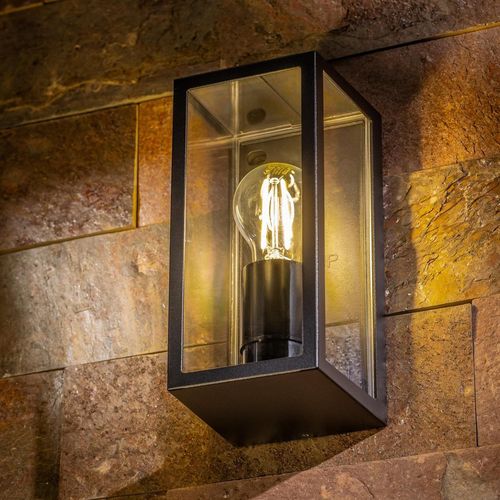Gothicana By Empapplique Murale Extérieure Éclairage Boîte Noire Lanterne Diffuseur Transparent Ip44 Ampoule E27