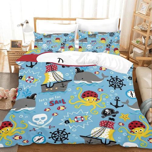 Parure De Lit Personnalis¿¿E Pirate Marine Life, Avec Oreiller Doux Sherpa, Housse De Couette Avec Nom Personnalis¿¿, Fermeture ¿¿Clair