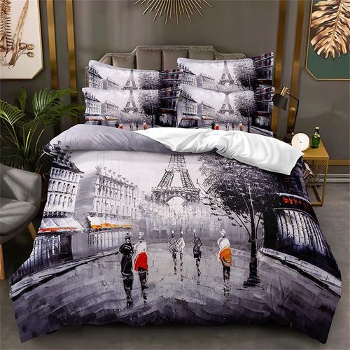Housse De Couette ¿¿ Motif De Construction De Rue De France, Gris, Moderne, Paris, Tour Eiffel, Literie, Micro Douce