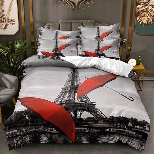 Housse De Couette ¿¿ Motif Tour Eiffel, Vintage, France, Paris, Pour Lit, Imprim¿¿ Parapluie Rouge, Moderne Et Douce