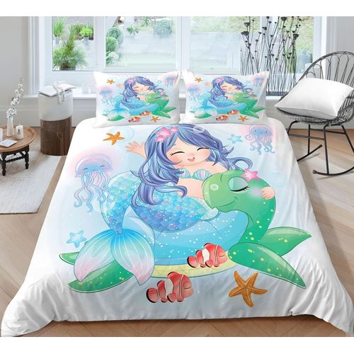 Housse De Couette Sir¿¿Ne Dessin Anim¿¿ Kawaii, Pour Enfants Filles Et Femmes, Literie ¿¿ Prix, Housse De Couette, ¿¿Toile De Mer, Tortue, Poisson Imprim¿¿ F